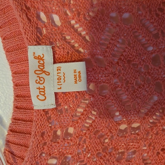 Cat & Jack, Cardigan, Cropped, Sz Lg 10/12, Coral, Pink, Orange, Knit, Sweater - Picture 3 of 8